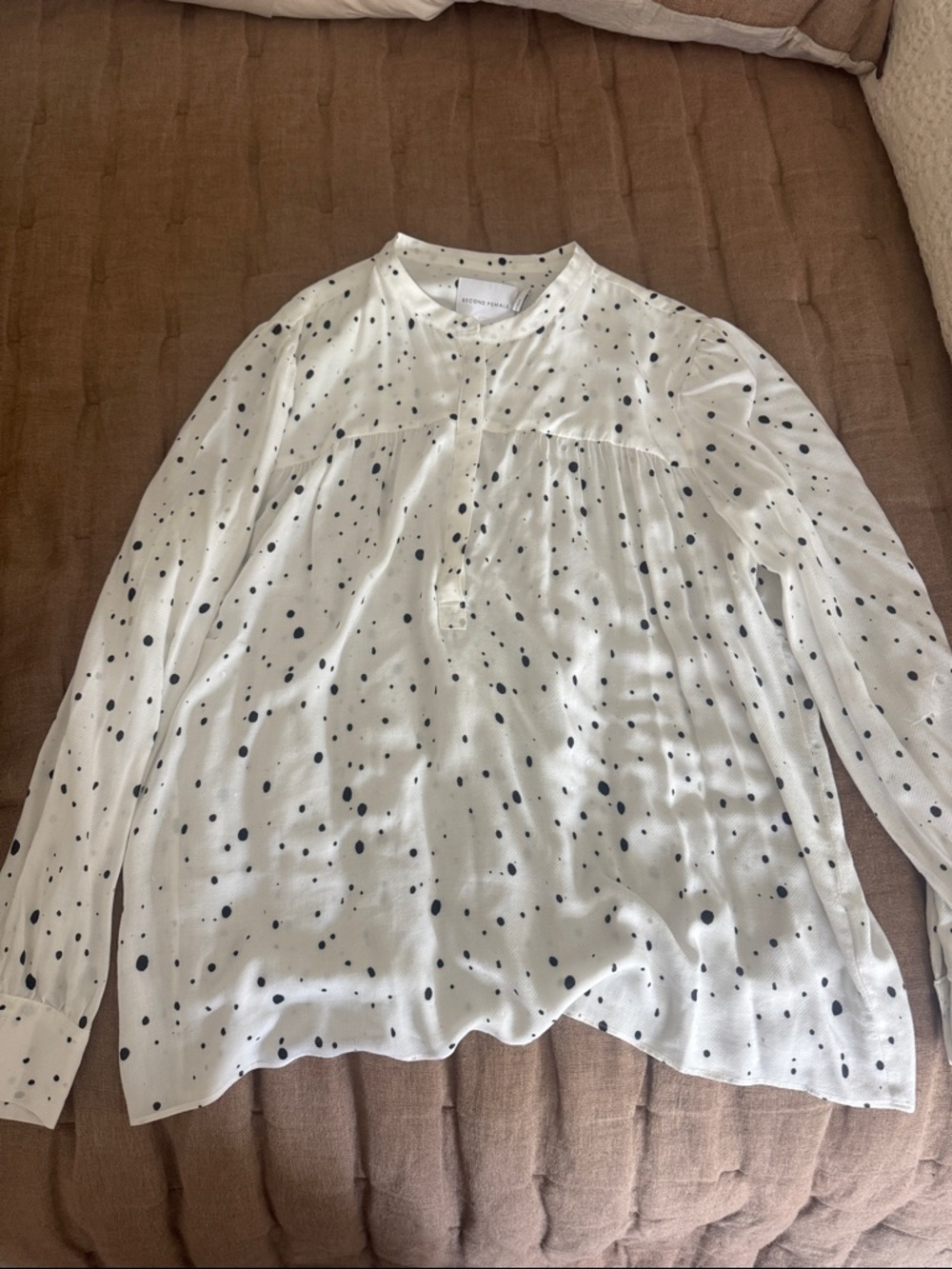 White Polka Dot Long-Sleeve Blouse - Lightweight Women's Top